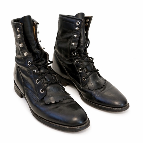 Justin Womens Black Leather Lace Up Kiltie Western Boots Style 506 Size 6.5 B - Picture 2 of 8